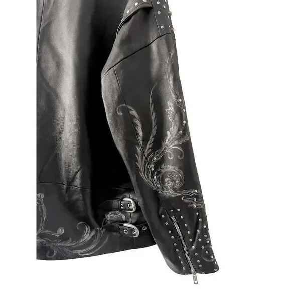 Free People Nigel Preston Chain Embellished Biker Jacket Leather - Picture 10 of 14